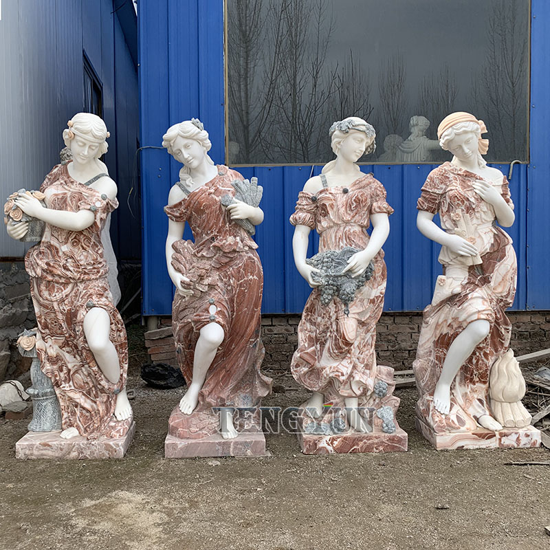 Hot sale natural mixed beautiful woman sculptures marble carved statues of the four seasons for sale (7)