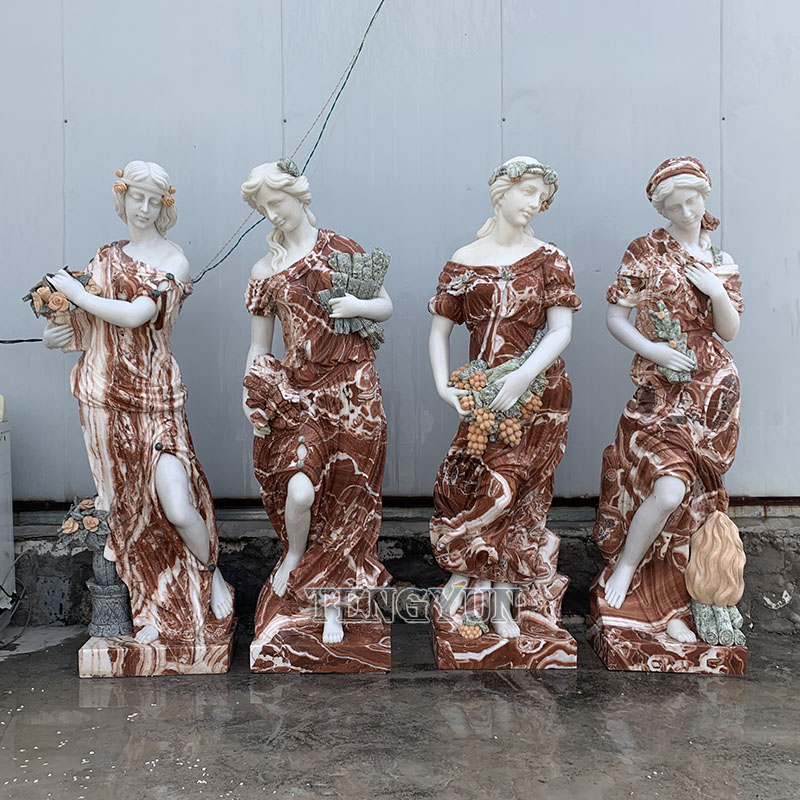 Hot sale natural mixed beautiful woman sculptures marble carved statues of the four seasons for sale (8)