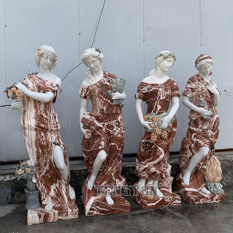 Hot sale natural mixed beautiful woman sculptures marble carved statues of the four seasons for sale (9)