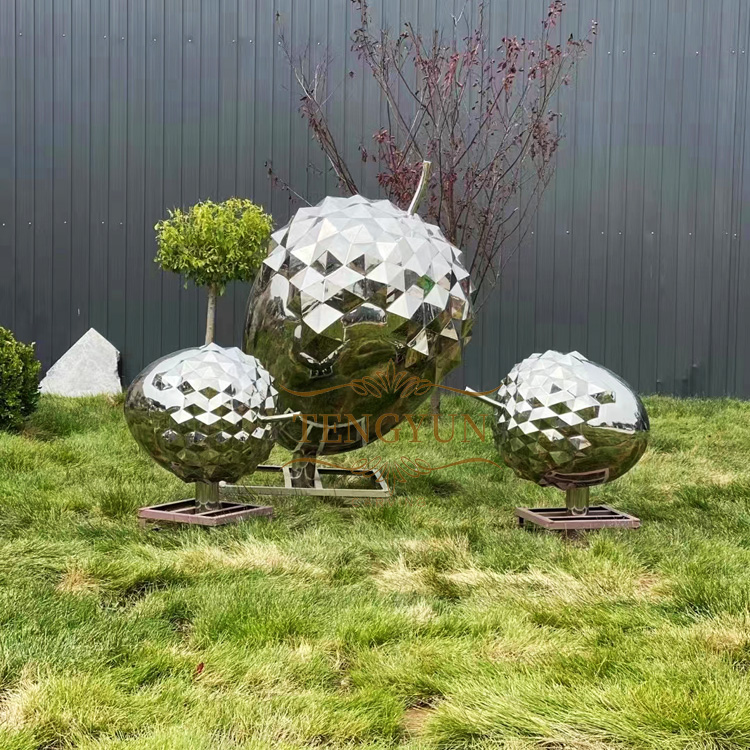 Large garden outdoor decorative modern metal fruit sculpture stainless steel squirrel pine cone sculptures (3)