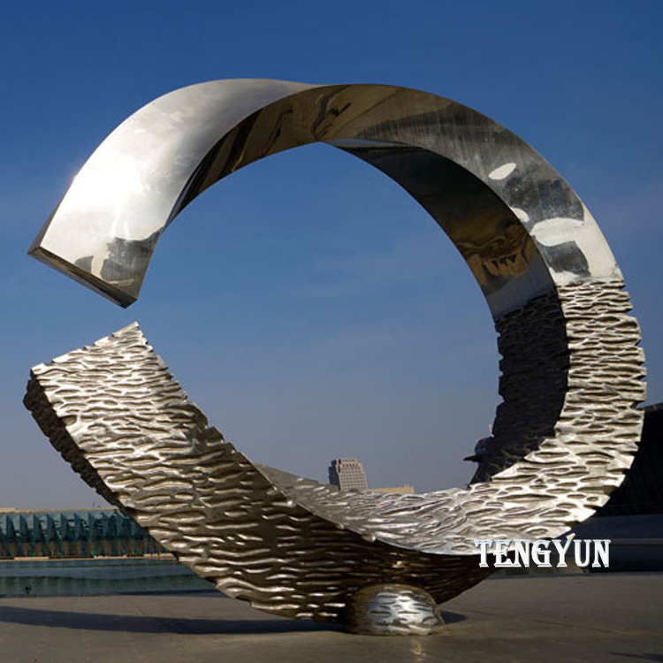 Large modern outdoor metal art stainless steel round outdoor sculptures (2)