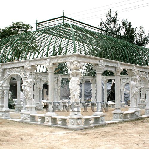 Large size marble gazebo sculpture outdoor stone pavilion (2) 拷贝