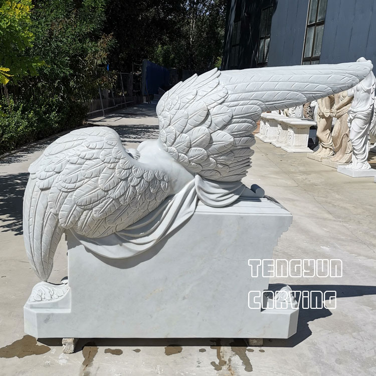 Large white marble sad angel statue for cemetery decoration (7)