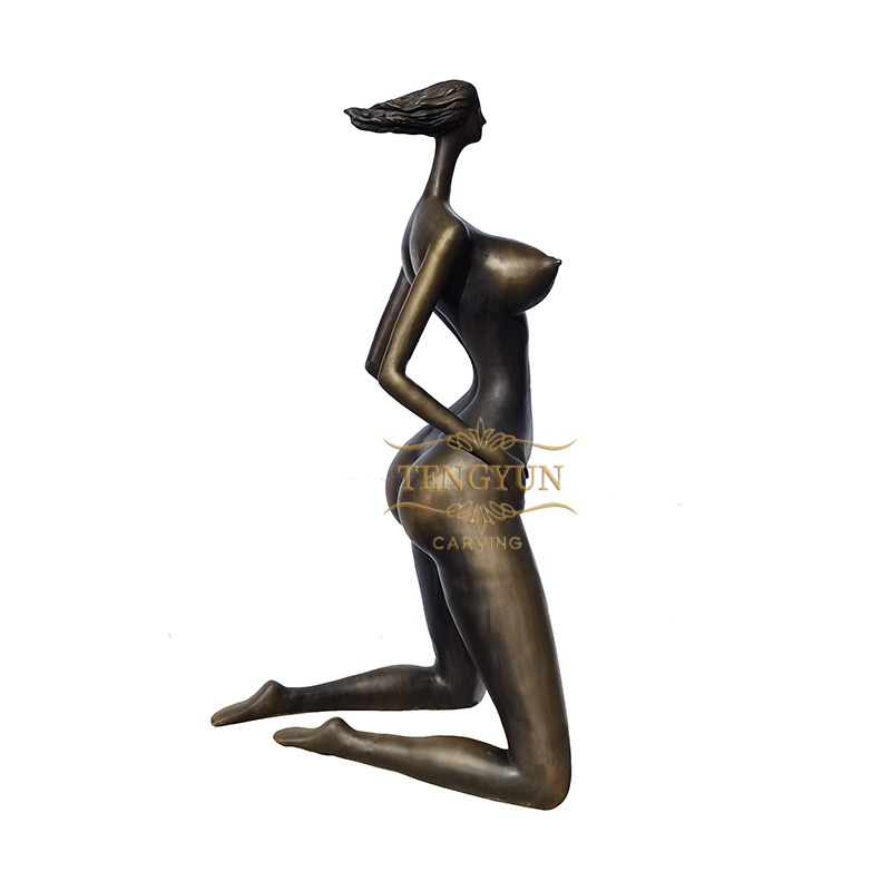 Life Size Sexy Nude Abstract Lady Statue Bronze Kneeling Female Sculpture For Sale (1)