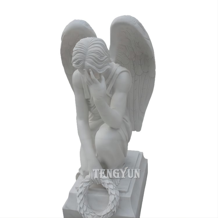 Life size marble kneeling angel statue for cemetery (5)(1)