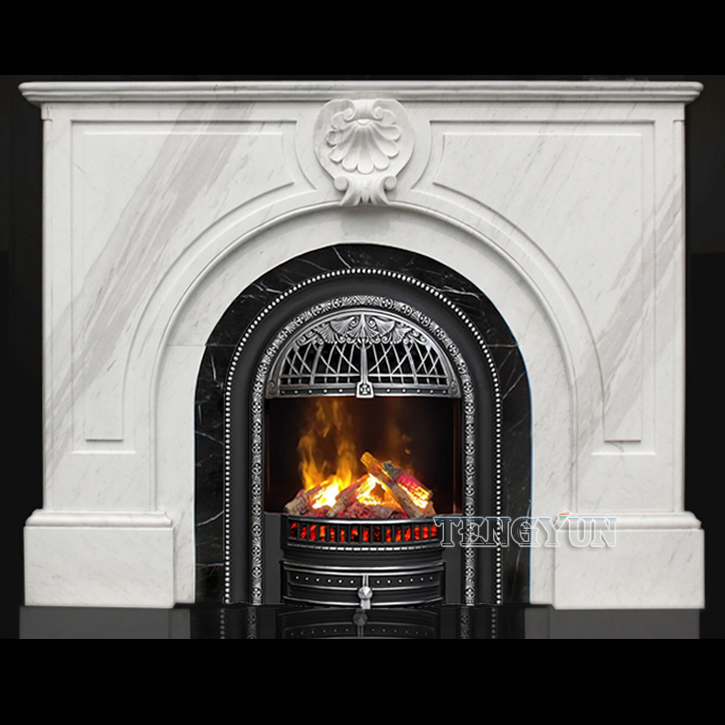Marble Fireplace French Arch Stone Mantel Carved Retro Porch Living Room Background Wall Decorative Cabinet (2)