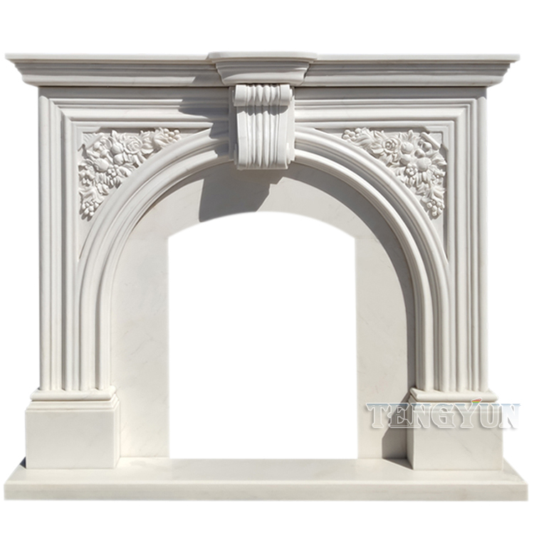 Marble Fireplace French Arch Stone Mantel Carved Retro Porch Living Room Background Wall Decorative Cabinet (3)
