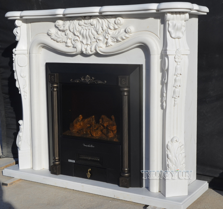 Marble Fireplace White Marble European-Style Carved Stone Mantel Home Indoor Fireplace Surround (2)