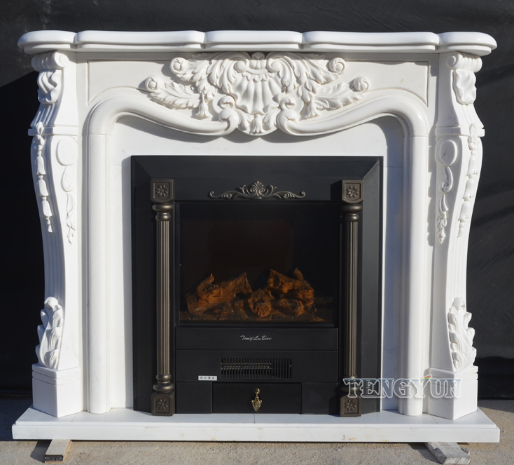 Marble Fireplace White Marble European-Style Carved Stone Mantel Home Indoor Fireplace Surround (3)