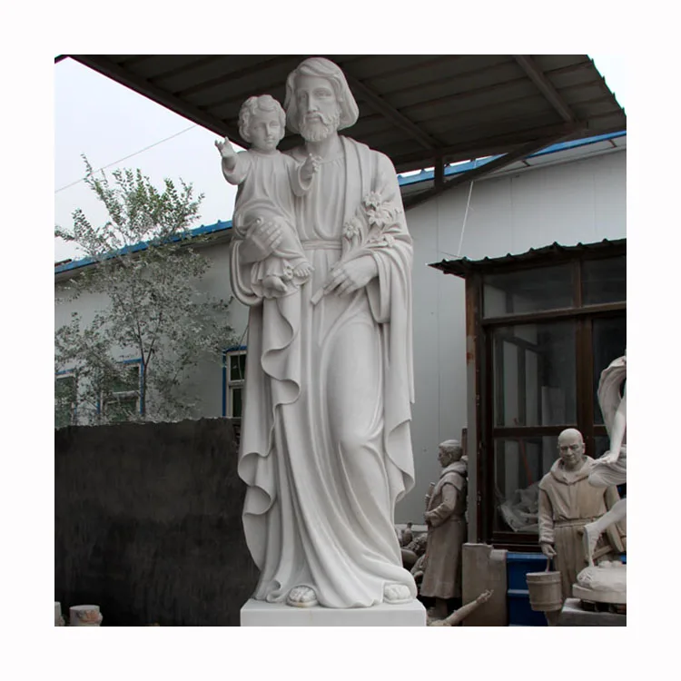 Marble Religious St Joseph With Baby Jesus Statue For Sale (3)