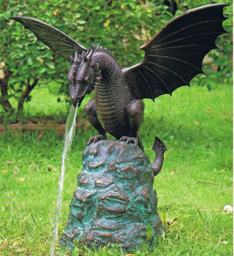 Medieval winged dragon sculpture garden flying bronze dragon statue water fountain (5)