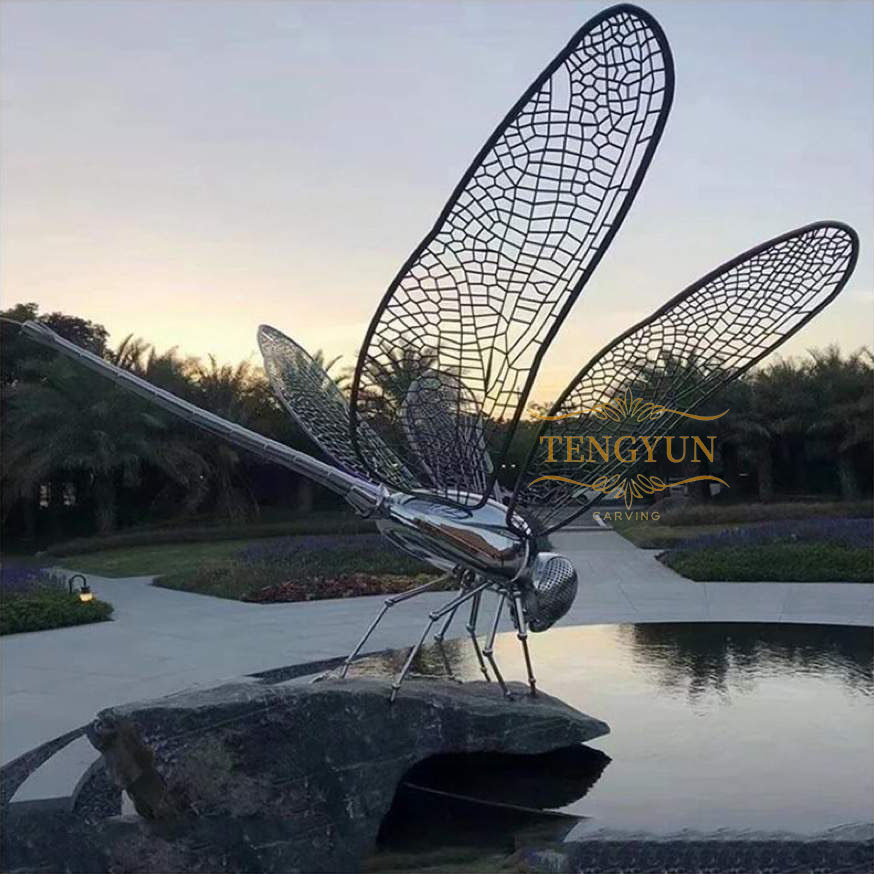 Metal stainless steel dragonfly sculpture