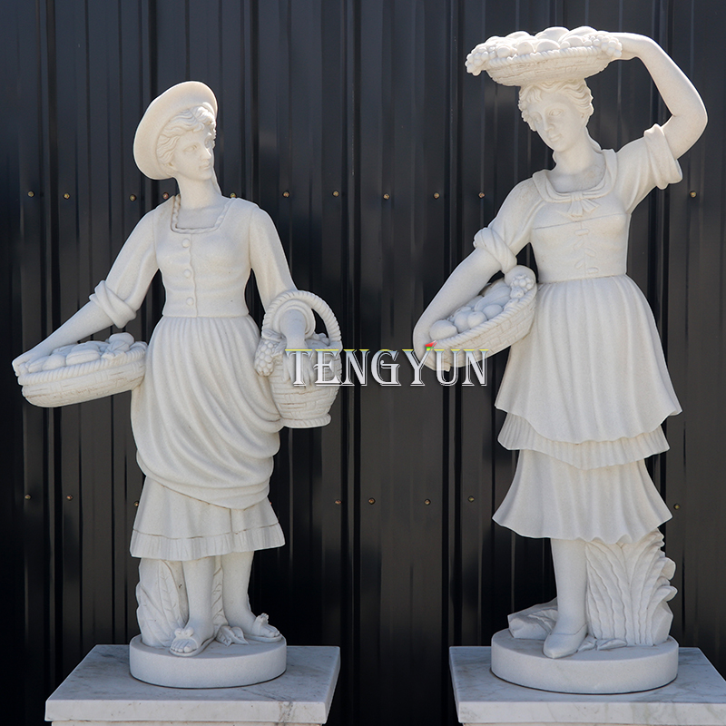 Outdoor Decorative Harvest Figure Statues White Marble Laborious Lady Human sculpture