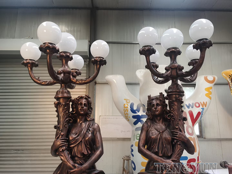 Outdoor Decorative Pair Of Fiberglass Large Size Female Statue Lamp Sculpture For Sale (3)