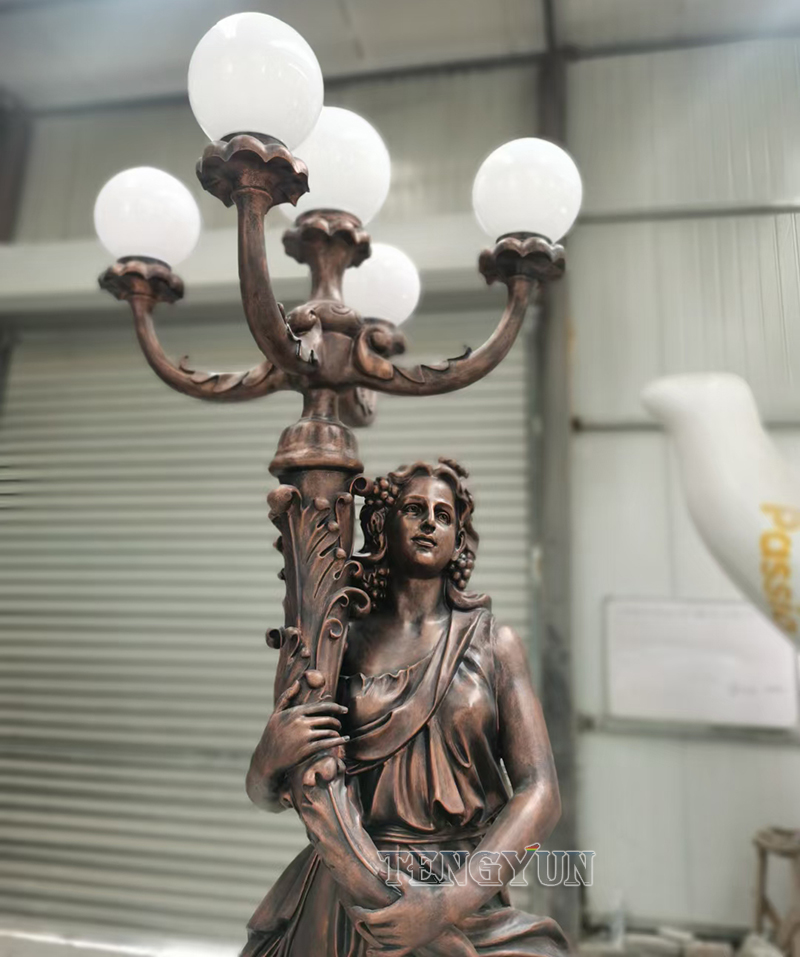 Outdoor Decorative Pair Of Fiberglass Large Size Female Statue Lamp Sculpture For Sale (7)