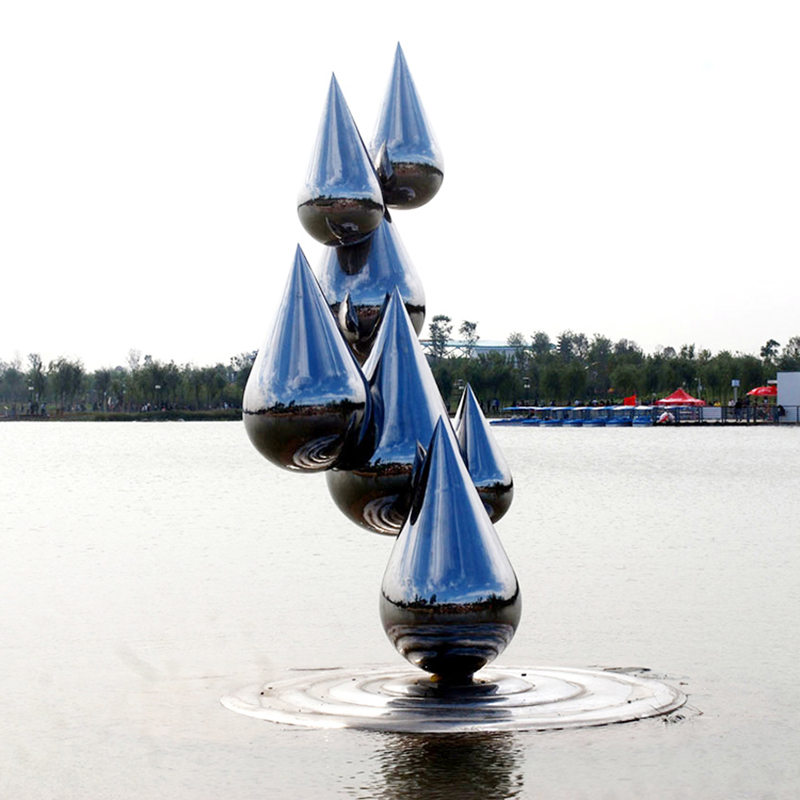 Outdoor-abstract-metal-sculpture-mirror-polishing-water-drop-stainless-steel-sculpture