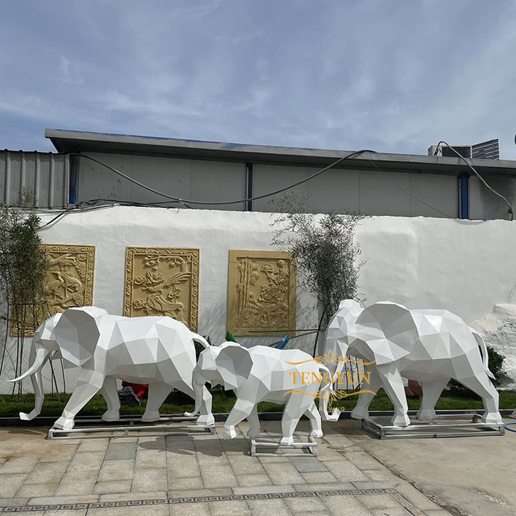 Outdoor decorative metal abstract geometric sculptures stainless steel elephant sculpture (3)
