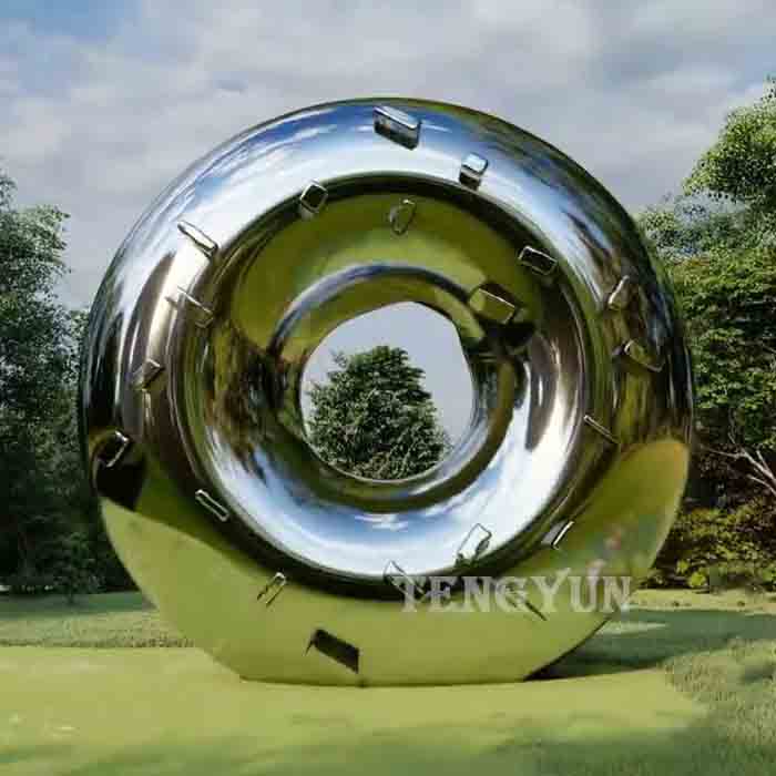 Outdoor decorative polished large size donuts stainless steel sculpture for sale (1)