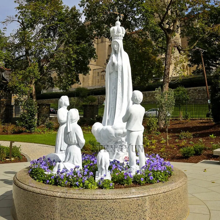 Outdoor hand carved religious life size marble our lady of fatima statues for sale (1)