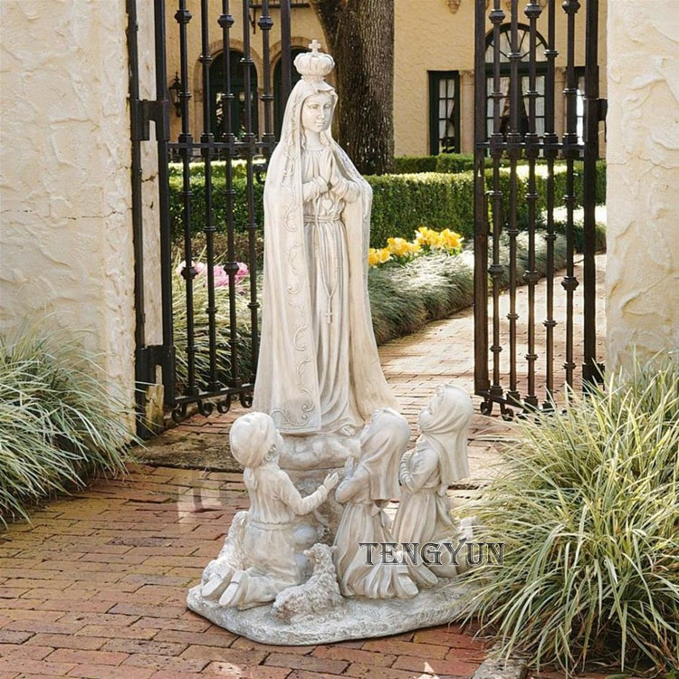 Outdoor hand carved religious life size marble our lady of fatima statues for sale (3)