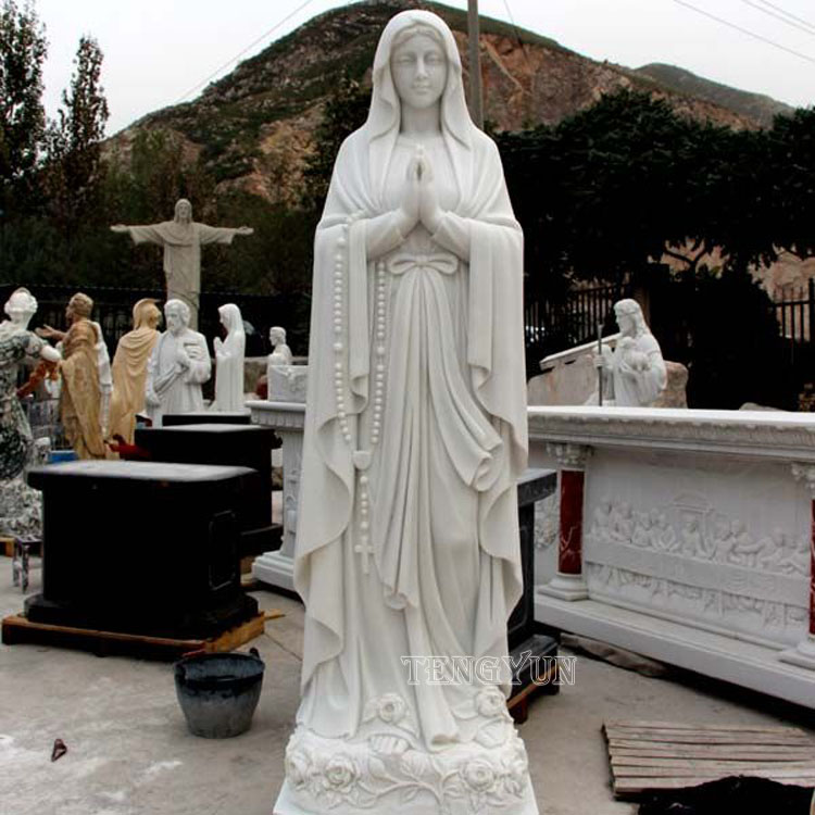 Outdoor hand carved religious life size marble our lady of fatima statues for sale (5)