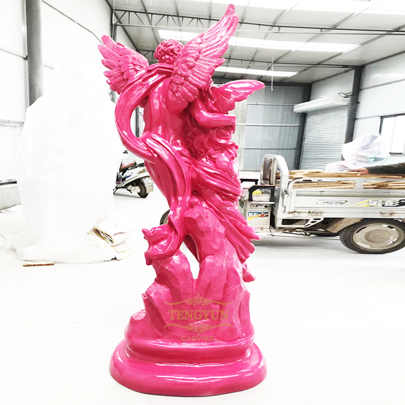 Pink color fiberglass love angel statue (4)
