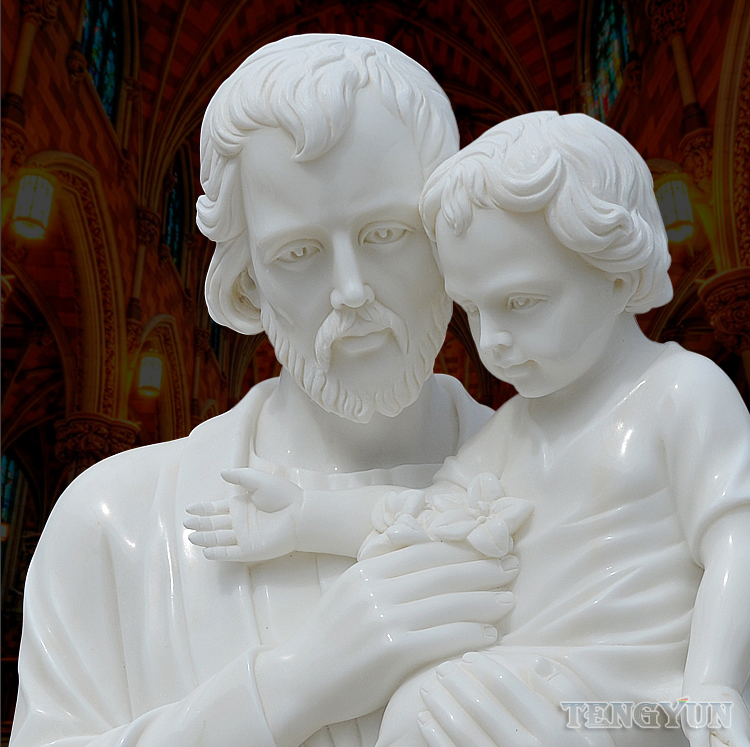 Religious Christian Life Size St. Joseph Holds Baby Jesus Marble Statue (1)