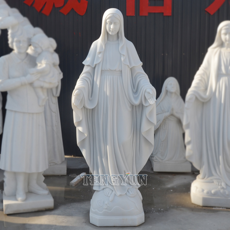 Religious Life Size Mother Virgin Mary White Marble Statue Christian Church Statues (1)