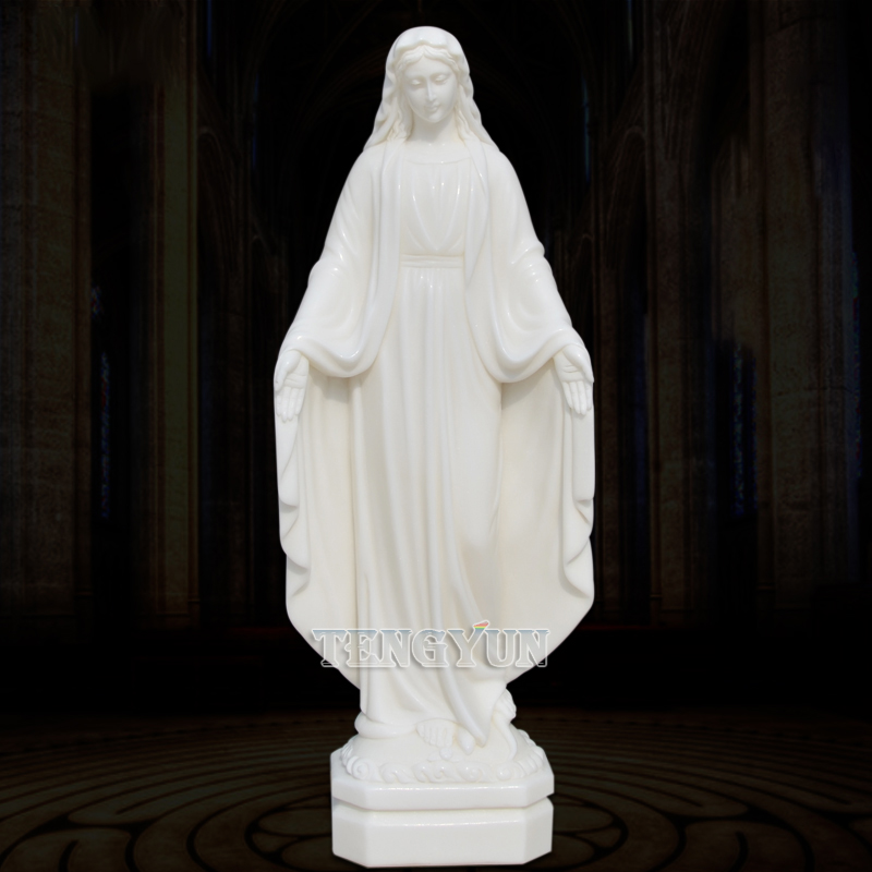 Religious Life Size Mother Virgin Mary White Marble Statue Christian Church Statues (4)