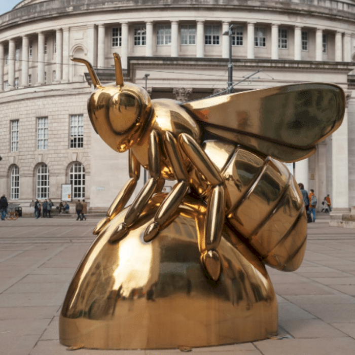 Square decoration large size metal instects sculpture plated stainless steel bee sculpture  (1)
