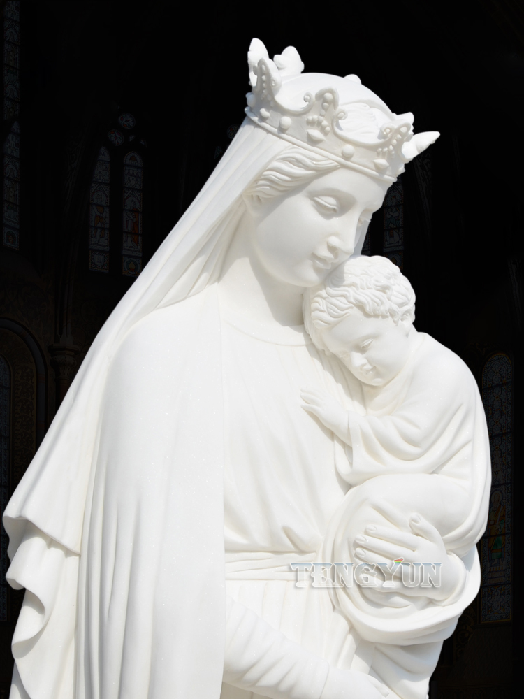 St Mary with Baby Jesus Stone Carving Reigious Marble Statu (1)