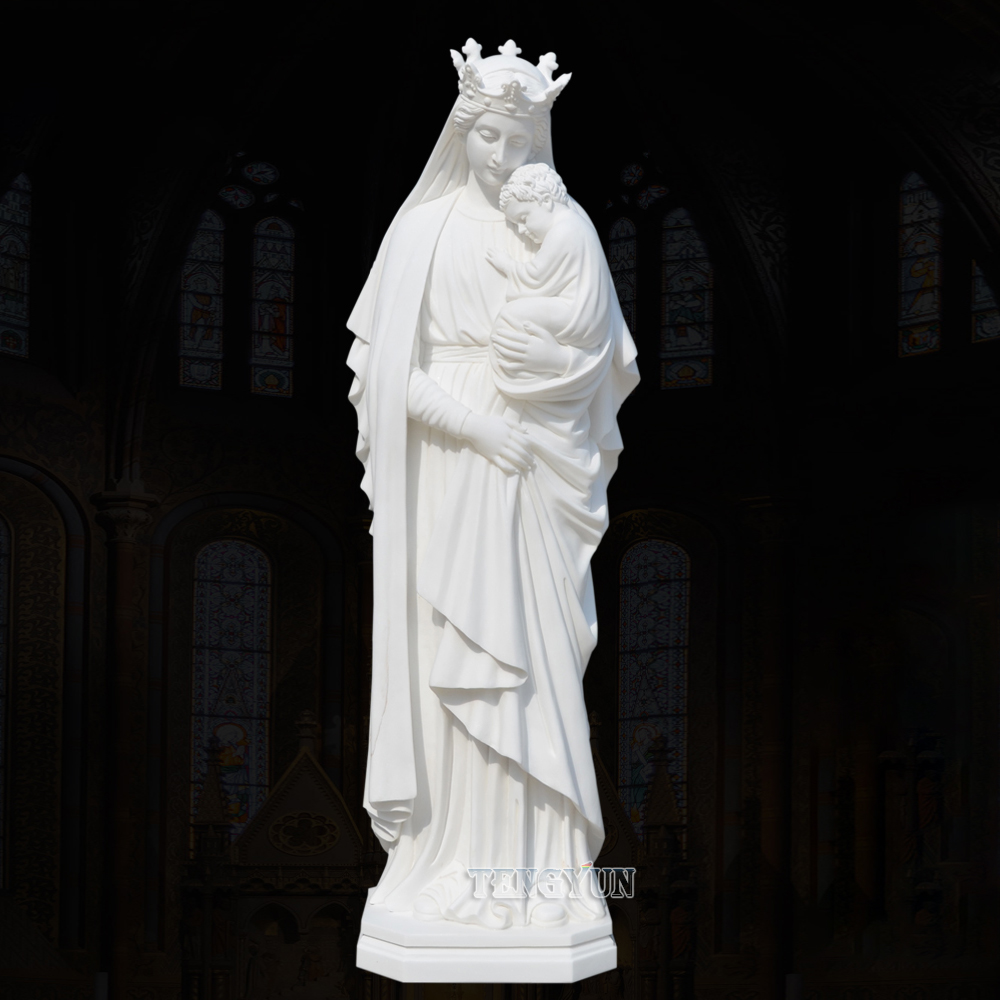 St Mary with Baby Jesus Stone Carving Reigious Marble Statu (2)