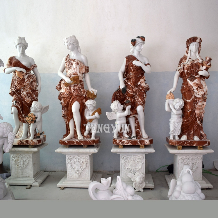 Stone Four Season Life Size Statues With Little Angel Sculptures(7)