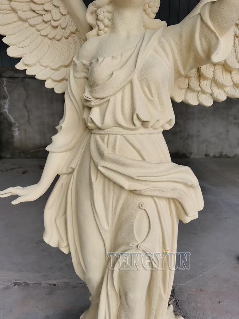 Stone-like coating angel statue with garland fiberglass sculpture (10)