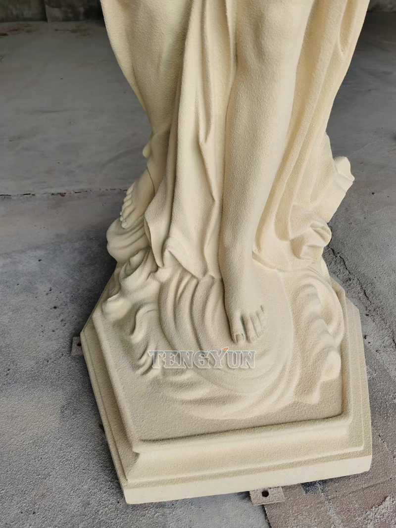 Stone-like coating angel statue with garland fiberglass sculpture (6)