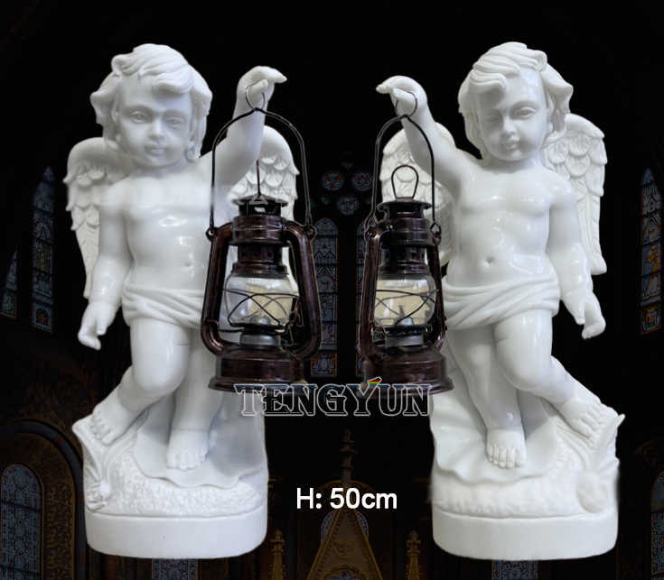 White Marble Guardian Cherub Statues Church Door Pair Of Stone Prayer Little Angel Statues For Sale (10)