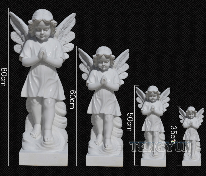 White Marble Guardian Cherub Statues Church Door Pair Of Stone Prayer Little Angel Statues For Sale (4)
