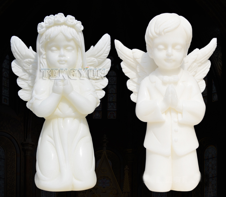 White Marble Guardian Cherub Statues Church Door Pair Of Stone Prayer Little Angel Statues For Sale (9)