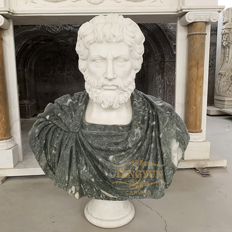 White and green marble carved life-size Roman marble bust collection stone  European bust decor (3)