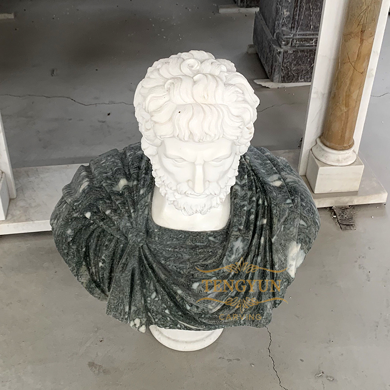 White and green marble carved life-size Roman marble bust collection stone  European bust decor (4)