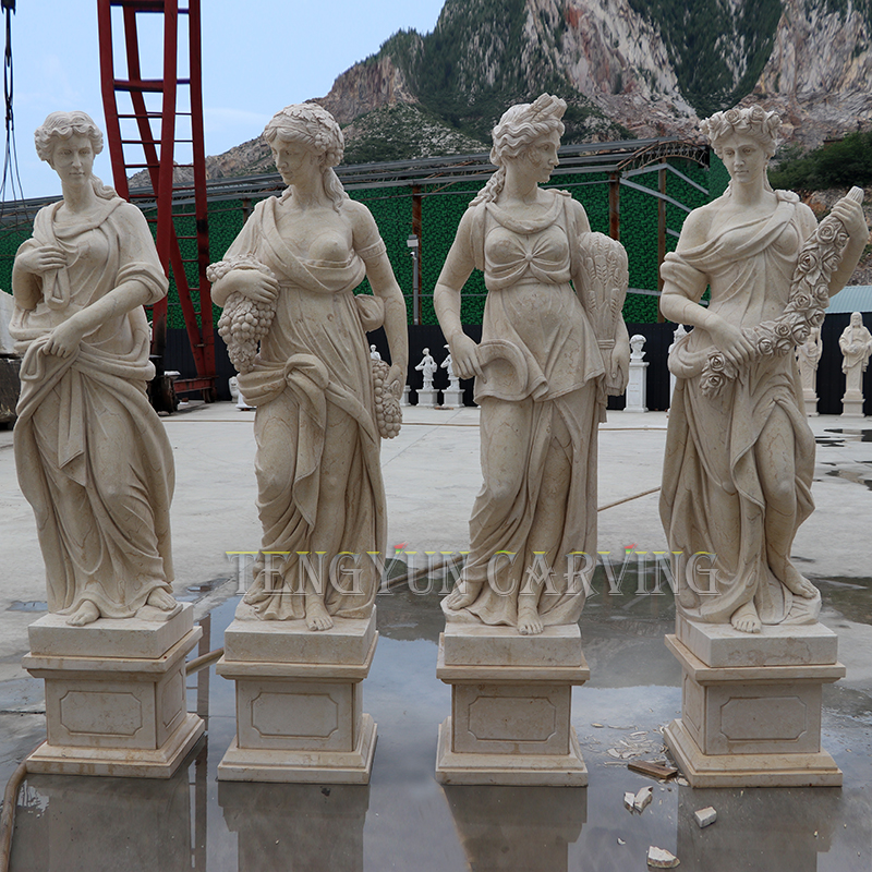 Wholesale Factory Supply Set Of Greek Goddesses Of The Seasons Yellow Marble Statue For Park Decoration