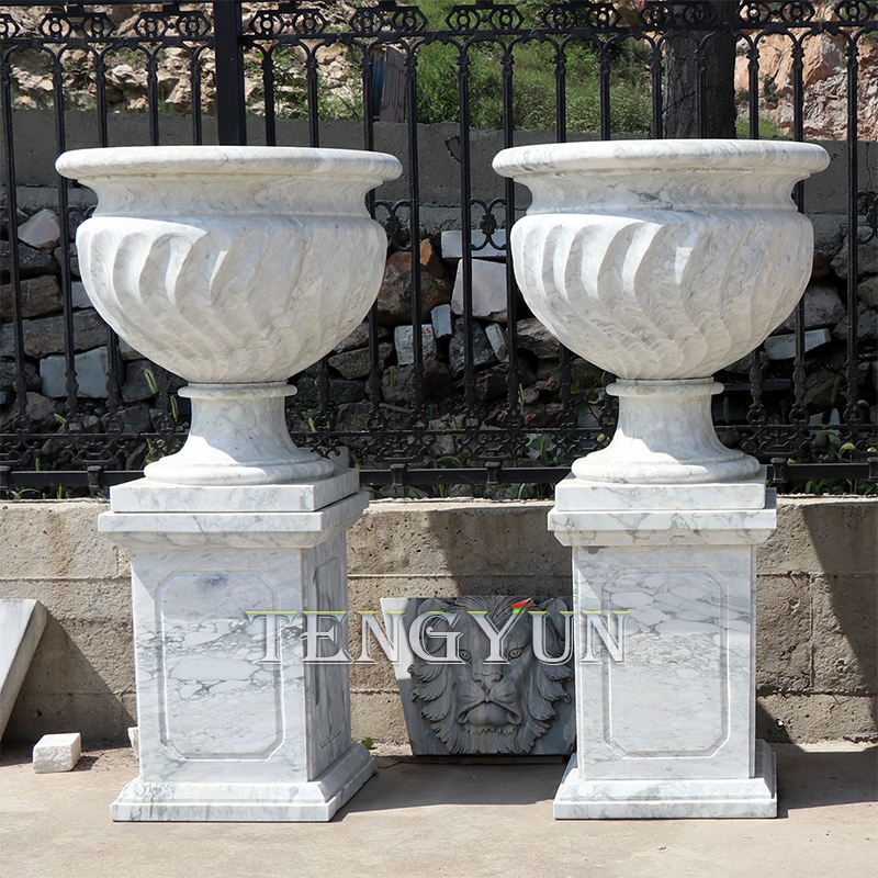 Wholesale garden decorative western style stone flowerpots yard white marble flower pots for sale