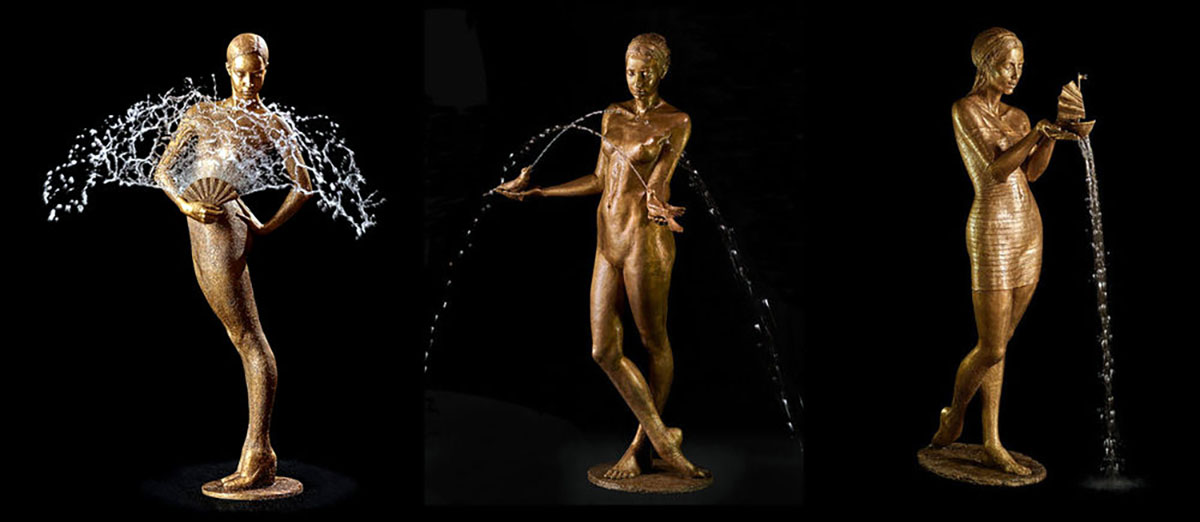 bronze girl water statue