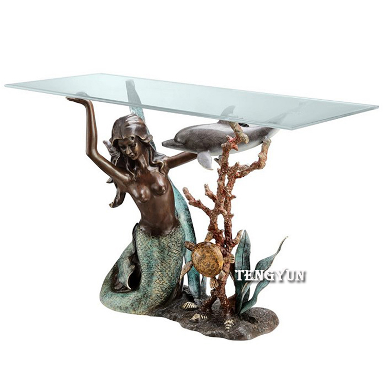 bronze mermaid statue coffee table (3)