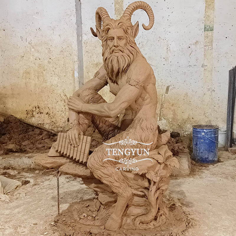 clay mold of god of nature and animal faun sculpture