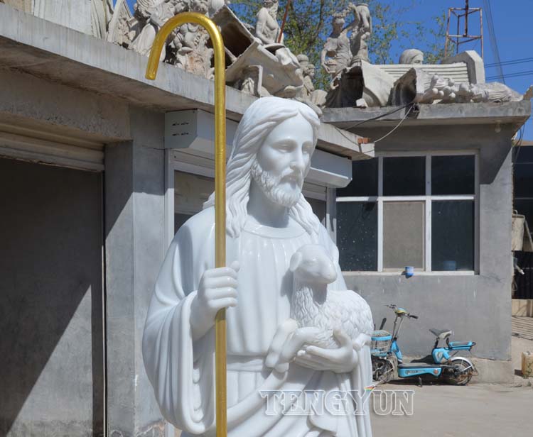 marble Jesus statue with goats (2)