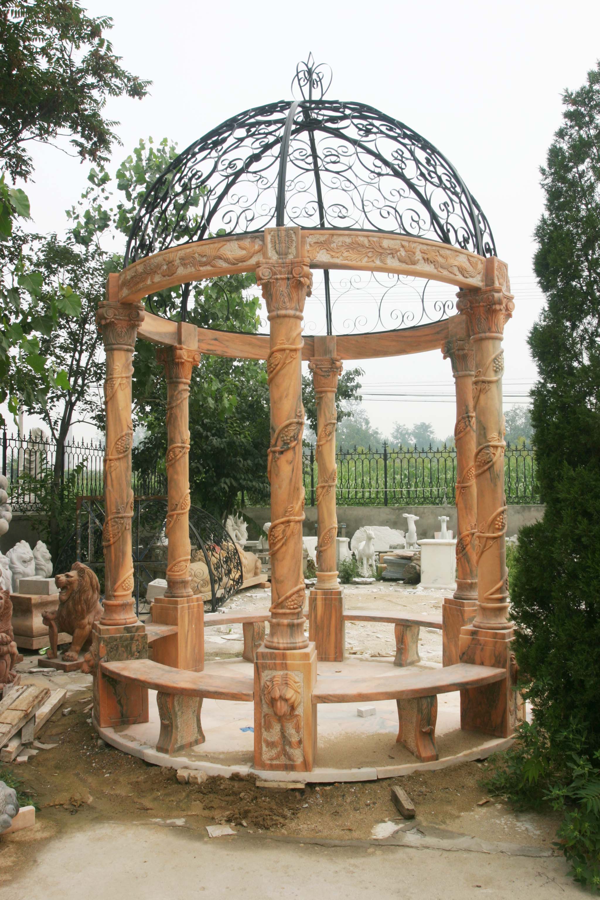 marble gazebo with carved grapes