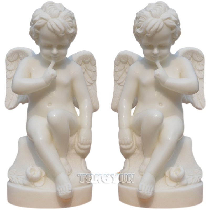 marble little angel statues sitting cherub sculptures (2)