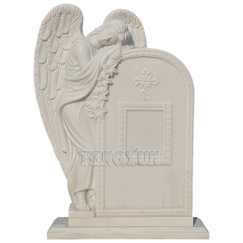 natural white marble carved sad angel statue for cemetery (3)