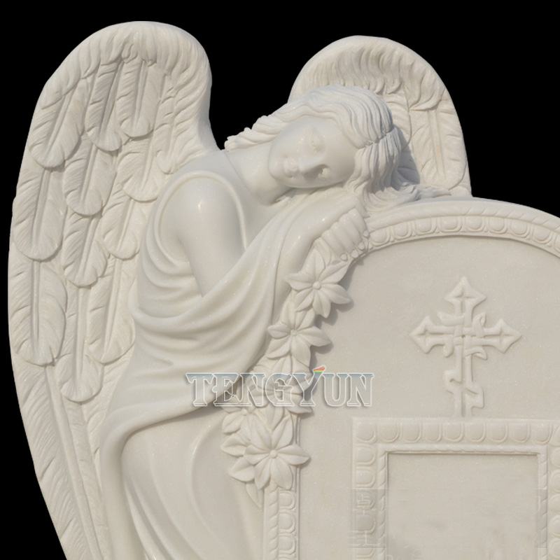 natural white marble carved sad angel statue for cemetery (4)